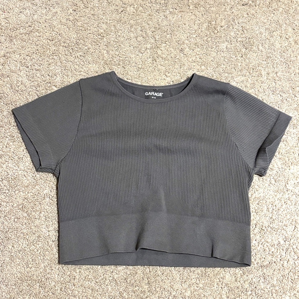 Garage Black Ribbed Cropped Tee Top